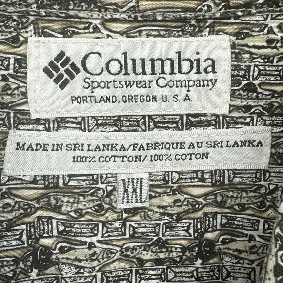 VTG Columbia Sportswear Button Up Cotton AOP Fish‎ Men's 2XL Camping Hiking - Picture 3 of 4